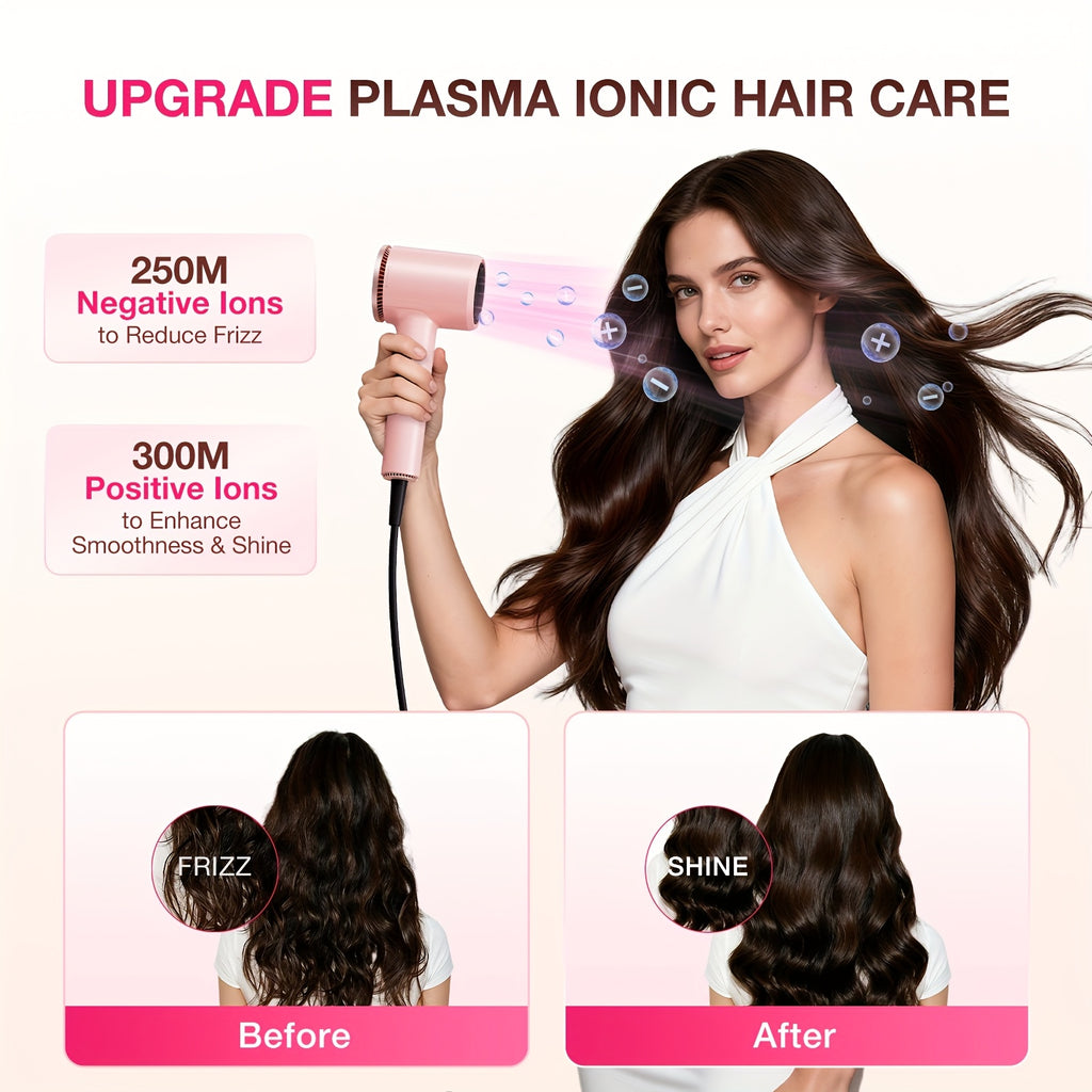 1875W Ionic Hair Dryer with Diffuser for Curly Hair – Quick-Drying Professional Blow Dryer, Foldable Lightweight Travel Hair Dryer for Women & Men, Leakage-Protected US Plug, Pink