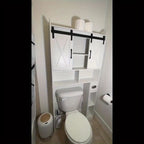 Farmhouse Over Toilet Cabinet with Sliding Doors Engineered Wood Adjustable Shelf Toilet Paper Holder Stand Space Saving Bathroom Storage No Wall Mount Multiple Colors