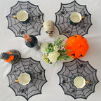 Halloween Spider Web Lace Round Placemats Black Polyester Table Mats for Dining Decor Spooky Party Supplies Set of 1 2 8 Pieces 12 Inch
