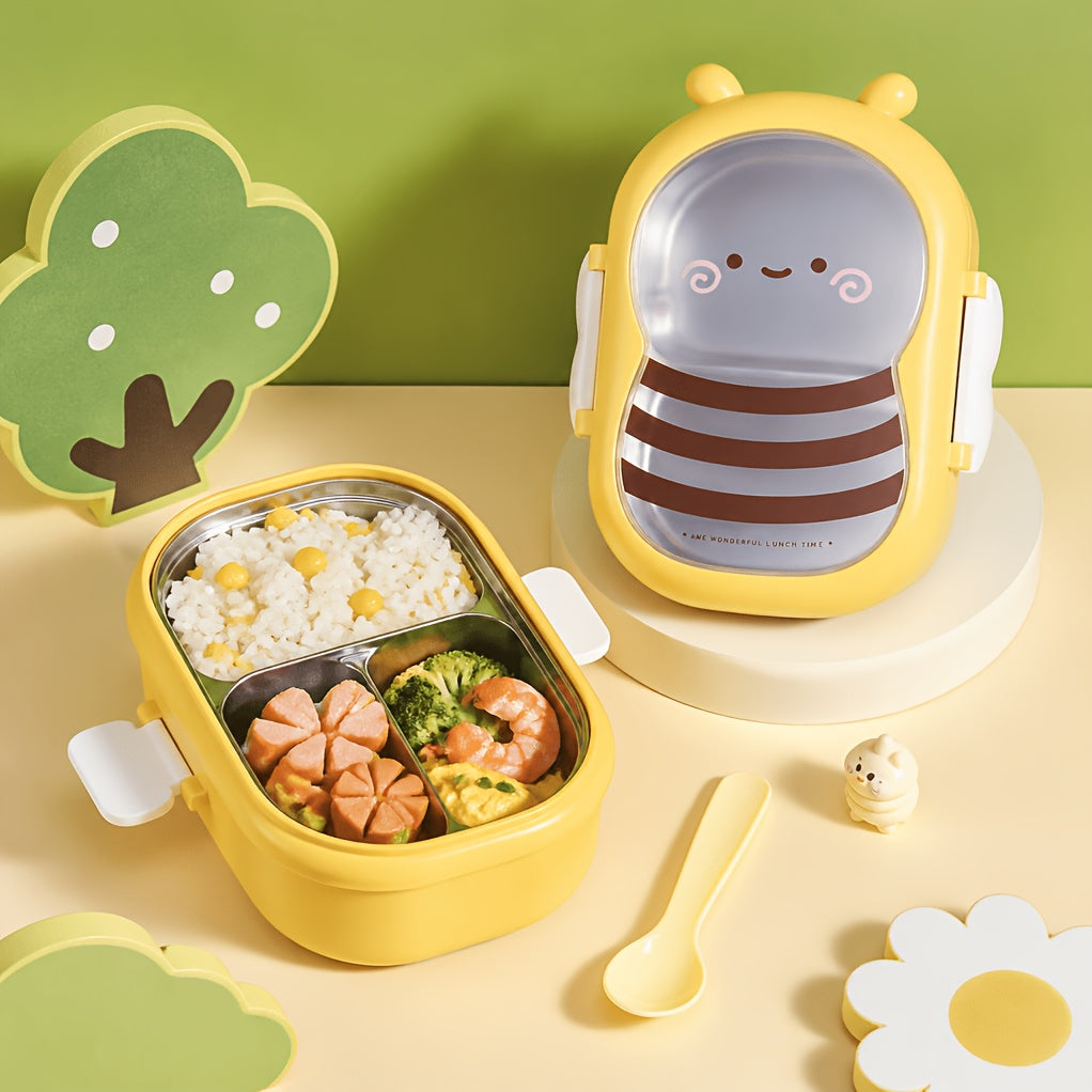 Bee Stainless Steel Bento Box 2 Compartment Lunch Box Microwave Safe Lightweight Portable for Kids Adults Picnic Commute Back to School Gift