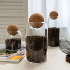 Glass Storage Jars Set of 3 Large Airtight Pantry Jars with Cork Ball Lid & Spoon – Transparent Sealed Canisters for Coffee Beans, Tea, Sugar, Spices & Candy