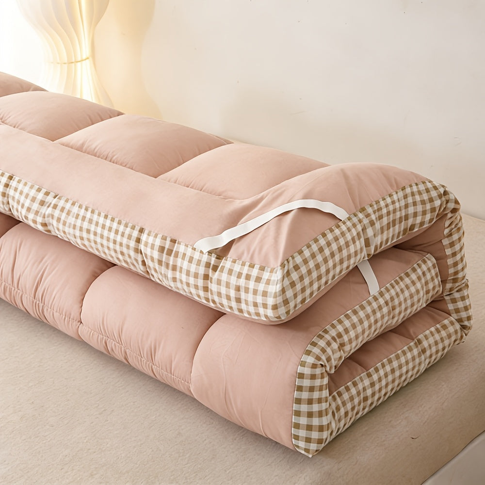 Japanese Plush Roll-Up Mattress Topper | Quilted Fitted Mattress Pad Cover, Breathable Folding Sleeping Pad, Machine Washable Mattress Protector – Twin Full Queen King