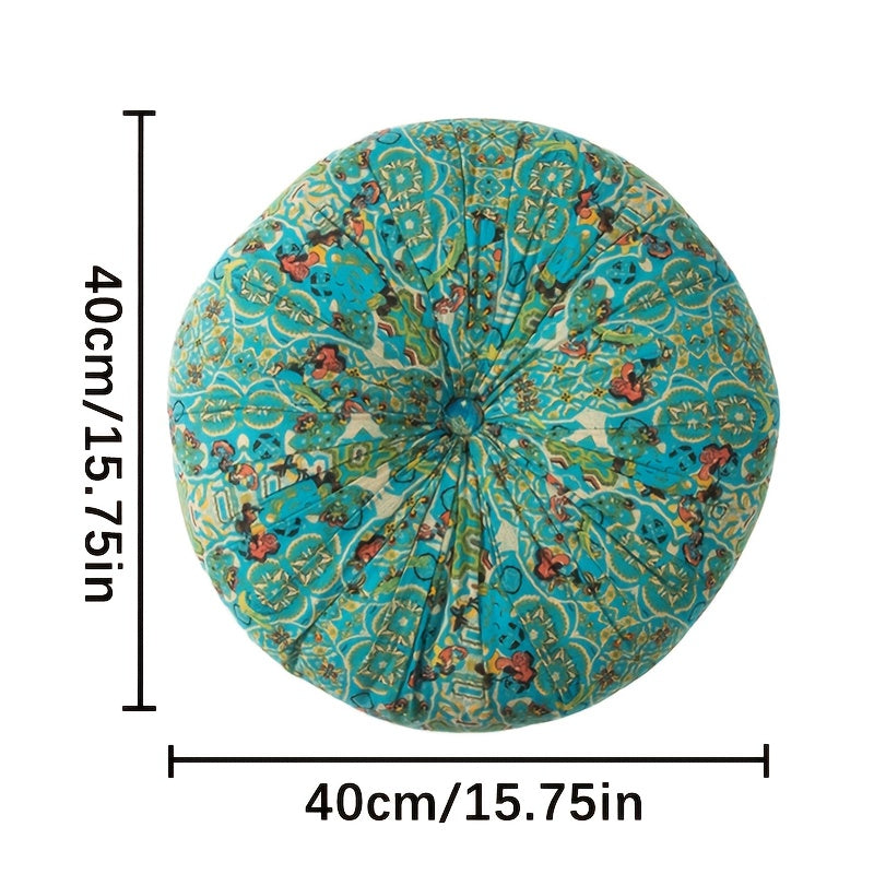 Bohemian Round Floor Pillow Thick Cushion – Vintage Colorful Floral Pattern, Fade-Resistant Cotton & PP Cotton, All-Season Decorative Living Accessory, Multiple Colors