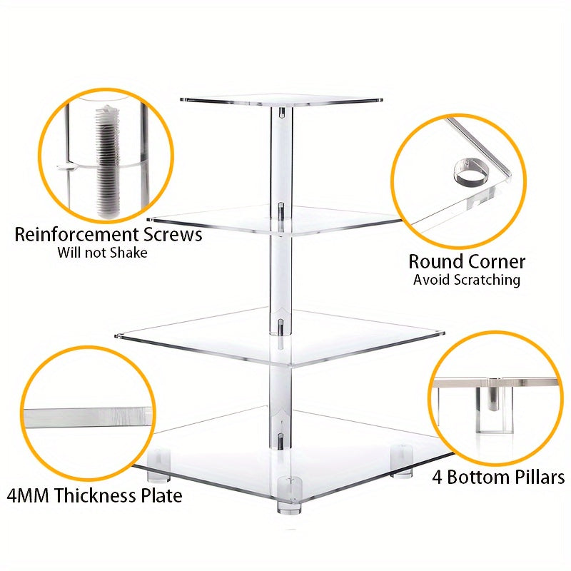 4-Tier Square Acrylic Cupcake Stand with LED Light Strip Holds 52 Cupcakes Dessert Display Tower for Weddings Birthdays Christmas Parties Graduations