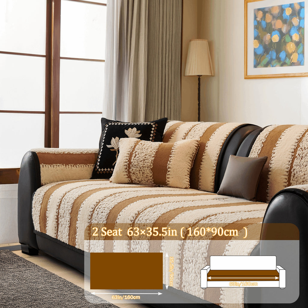 Plush Couch Cover Non-Slip Washable Sofa Cushion Pad for 2/3/4 Seat Sectional L-Shape Couch | Pet & Kid Friendly Furniture Protector Slipcover, Black Gray Brown