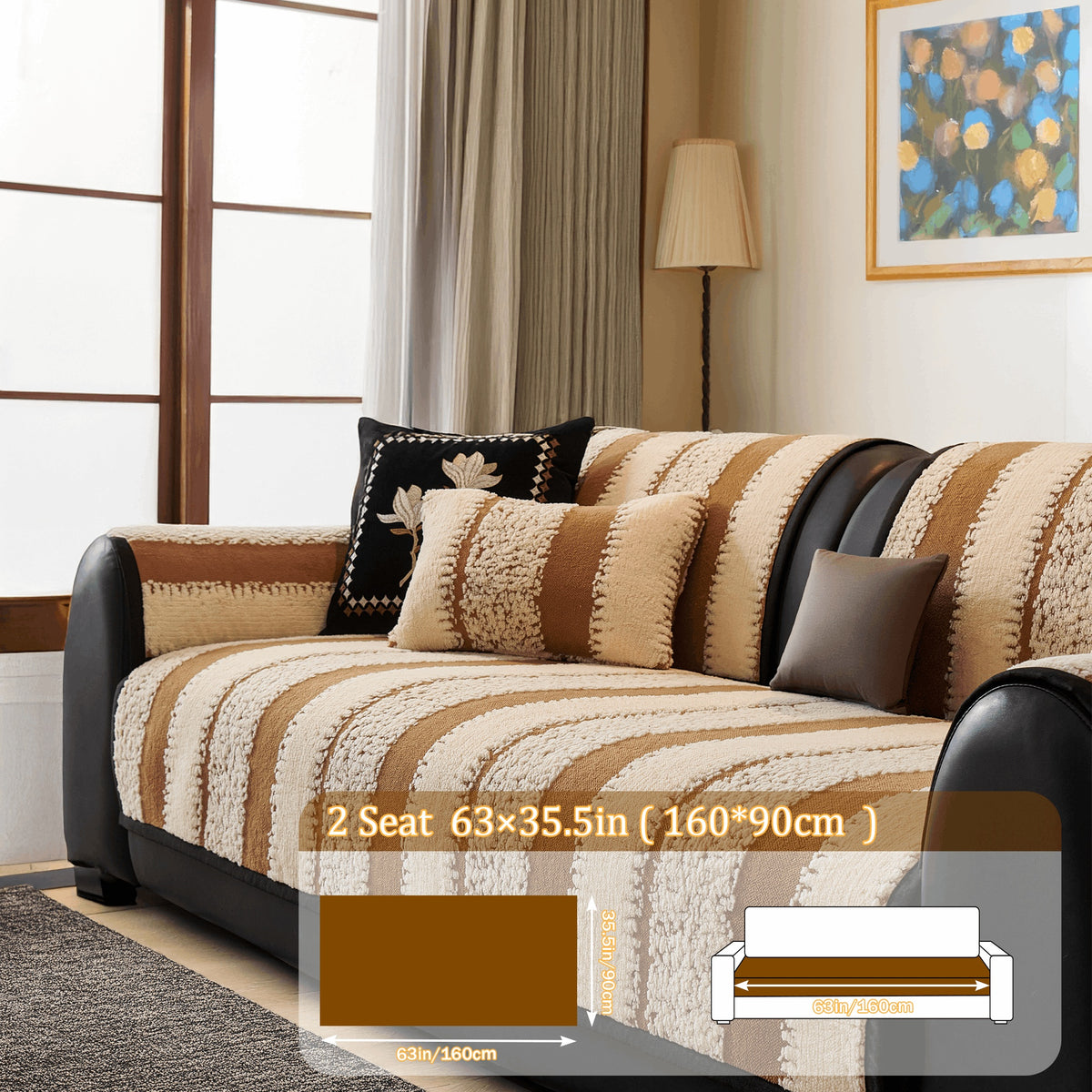 Plush Couch Cover Non-Slip Washable Sofa Cushion Pad for 2/3/4 Seat Sectional L-Shape Couch | Pet & Kid Friendly Furniture Protector Slipcover, Black Gray Brown