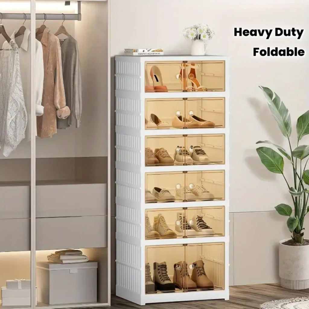 Shoe Rack with Clear Shoe Boxes 3 6 9 Tier Foldable Stackable Plastic Organizer for Closet Entryway Bedroom – Holds 6 12 or 18 Pairs