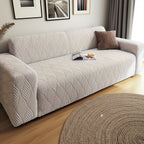 Jacquard Elastic Sofa Cover – Modern Artistic Slip-Resistant Couch Slipcover | All-Season Polar Fleece Furniture Protector for Living Room, Office & Bedroom | Includes Free Pillow Cover | 1-4 Seater