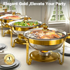 Stainless Steel Chafing Dish Buffet Set 5QT Round - Premium Food Warmer Server with Dome Lid for Parties, Banquets, Weddings & Catering, Available in 1, 2 & 4 Pack Golden Finish