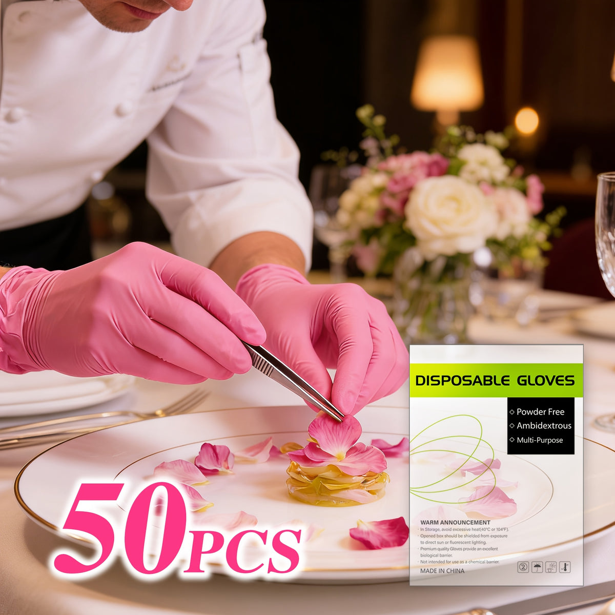 Disposable Gloves 6 Mil Pink 50 100 or 150 Count Waterproof Durable Multi-Purpose for Kitchen Cleaning Beauty Hairdressing Tattooing Pet Care Gardening Home and Commercial Use