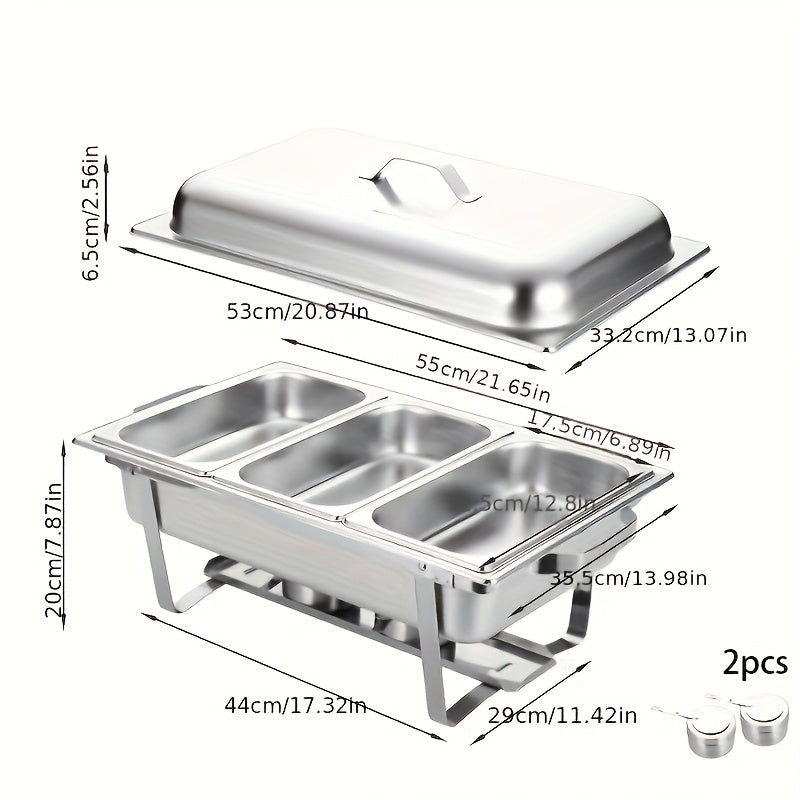 3-Compartment Buffet Food Warmer Chafing Dish Set with Water Tray, Cover & Baking Tray – Stainless Steel Party Server for Holidays, Birthdays & Catering Events
