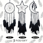 Dream Catcher Wall Decor Set of 3 – Star Moon Sun Boho Room Decor for Teen Girls & Kids Bedroom