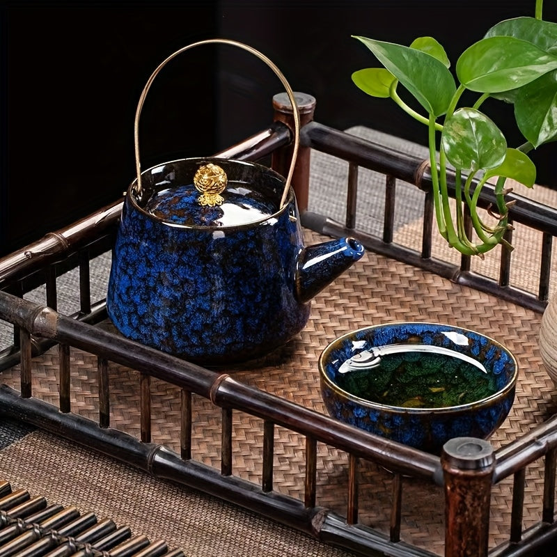 Handmade Kiln-Fired Ceramic Kung Fu Tea Cups Set of 5 – Jianzhan Style Five-Element Teacups in Five Colors with Gift Box
