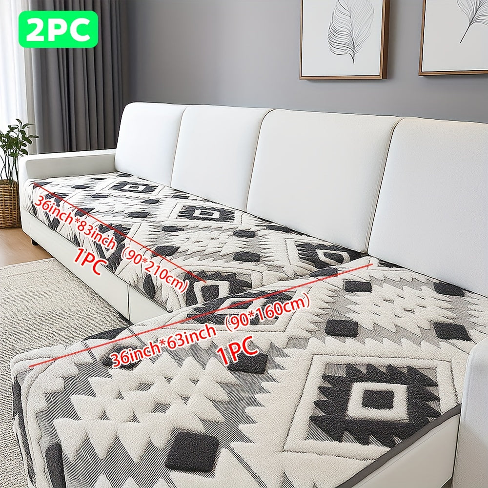Bohemian Jacquard Sofa Cover Set 2pcs - Plush Thick Non-Slip L-Shaped Geometric Pattern Pet-Friendly All-Season Sofa Protector Machine Washable for Sectional Couches and Loveseats