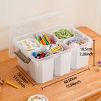 Clear Lid Desktop Storage Box with 6 Detachable Inserts – Stackable PP5 Plastic Organizer Bin for Office Desk, Dresser, Stationery, Jewelry, Cosmetics & Craft Supplies
