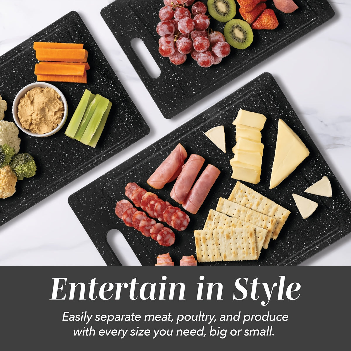 Cutting Board Set 3-Piece Wheat Straw with Granite Pattern – Dual-Sided Dishwasher Safe Chopping Boards for Home Kitchen, Multipurpose Food Prep Tray & Charcuterie Serving Board