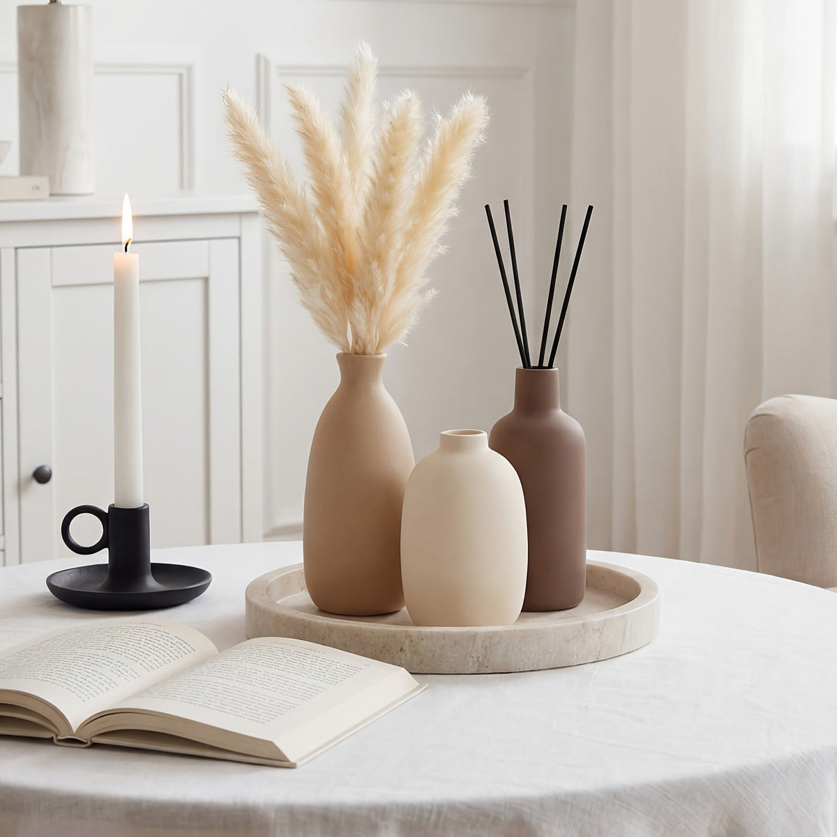 Set of 5 Ceramic Vases for Home Decor – Rustic Farmhouse Pottery, Vintage Decorative Vase Set for Living Room, Coffee Table, Office, Dining Area & Fireplace Mantel