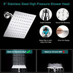 High Pressure Rainfall & Handheld Shower Head Combo, 9 Spray Settings, 11" Extension Arm, Leak-Proof Wall-Mounted, Height & Angle Adjustable, Holder & Hose Included – Chrome & Black, 8"/10"/12"