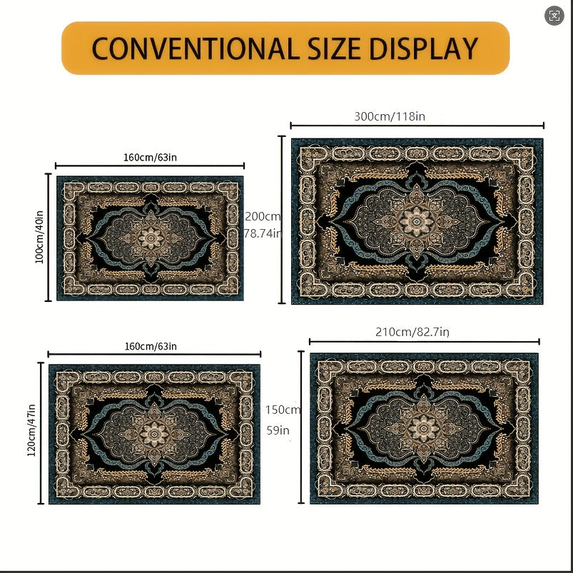 Dark-Toned Bohemian Area Rug Skin-Friendly – Non-Slip Non-Shedding Machine Washable Pet-Friendly Floor Mat for Living Room, Bedroom & Kitchen, 5 Sizes