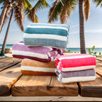 Classic Striped Bath Towel Set – 9 or 15 Piece No-Hair-Loss Super Absorbent Two-Color Towel Bundle | Large Bath Towels, Face Towels & Hand Towels for Bathroom & Beach