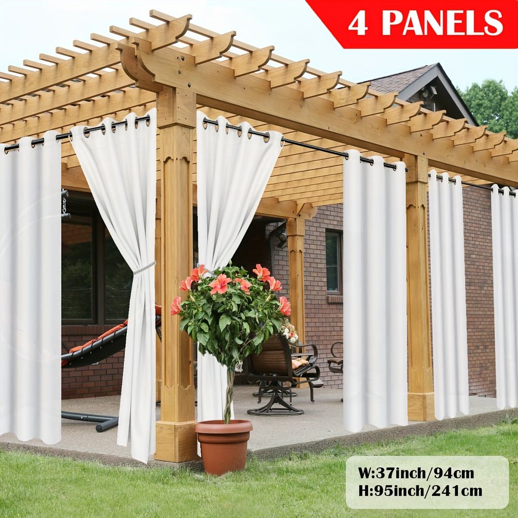 Outdoor Curtain Panels for Patio Gazebo Porch – Weather-Resistant, Light-Filtering Sun Block Privacy Drapes, 4 Panels, Multiple Sizes & Colors