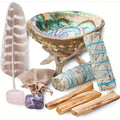Sage Smudge Cleansing Kit Complete Set – White Sage, Palo Santo Sticks, Abalone Shell with Stand, Crystal Stones & Feather for Home Purification, Spiritual Decor & Holiday Gift