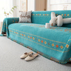 Chenille Boho Sofa Cover with Embroidered Detail – Machine Washable Slipcover for 1 2 3 4 Seater Sectional Couches, Extra Large Sizes, No Padding, 4 Colors