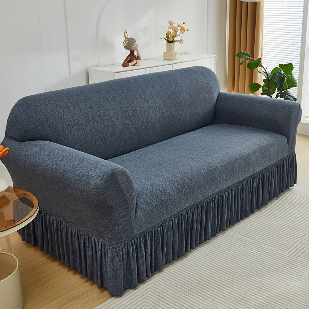 Elastic Sofa Cover with Skirt Full Coverage Printed Slipcover Machine Washable Universal Fit 2 3 4 Seater Couch Protector Living Room