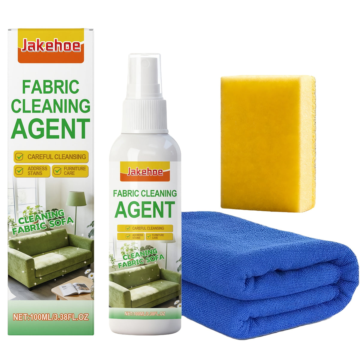 Citric Acid Sofa & Fabric Stain Remover Kit with Sponge & Towel – Quick-Drying Upholstery Cleaner Spray for Sofas, Car Interiors & Furniture | 1-Set or 3-Set Bundle