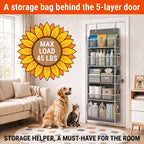 5-Shelf Over Door Hanging Organizer Non-Woven – No Drill Wall & Door Mount Storage Bag with Shelf Baskets for Bedroom, Bathroom & Closet