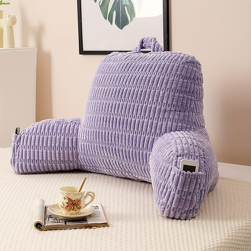 Shredded Memory Foam Reading Pillow with Arms & Pockets – Backrest Pillow for Bed & Couch Sitting Up, Removable Washable Cover, Multiple Colors & Sizes