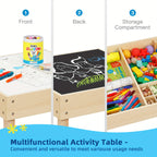 Kids Wood Table and Chair Set 3-in-1 – Double-Sided Desktop, Built-In Toy Storage, Ideal for Nursery Playroom Daycare, New Version & Multifunctional Aesthetic Style