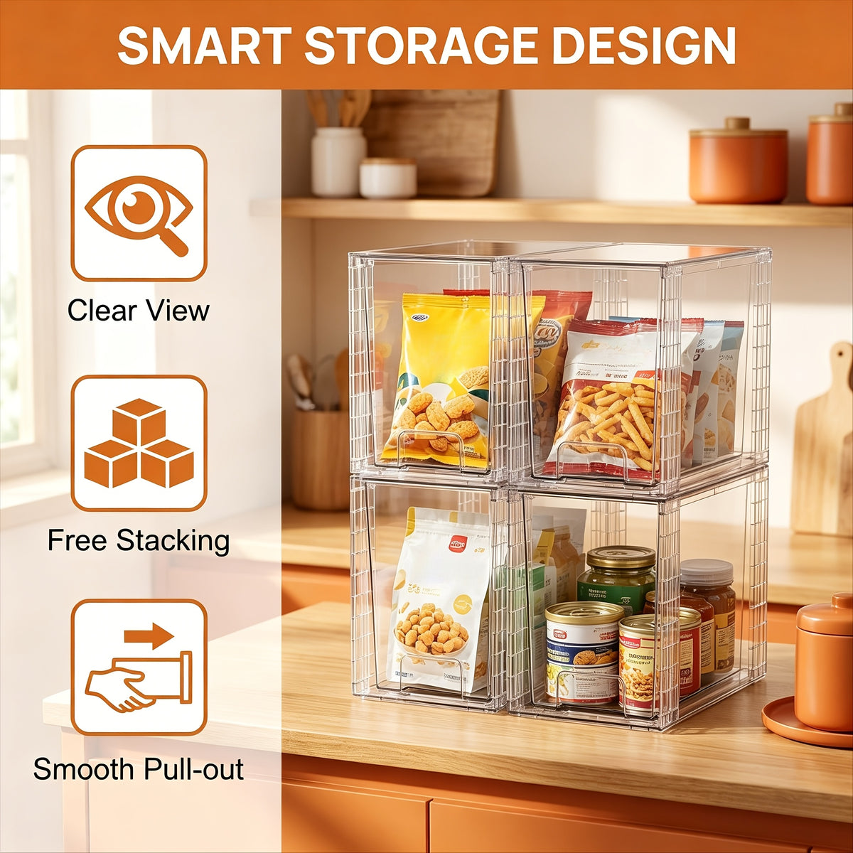 Under Sink Organizer Clear Stackable Storage Drawers – 4 Pack Plastic Bins for Bathroom, Kitchen, Skincare & Makeup, 9.7" High