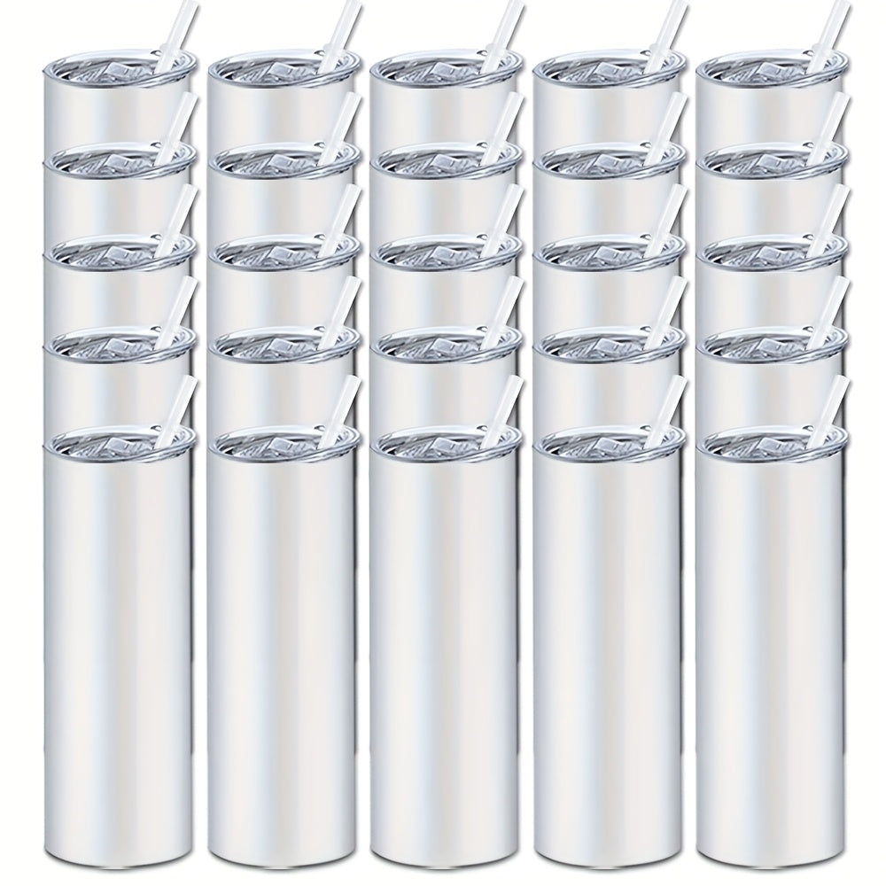 20oz Sublimation Tumblers Bulk 25 or 50 Pack – Skinny Straight Stainless Steel Insulated Sublimation Blanks with Lid & Straw, Gift Box Included