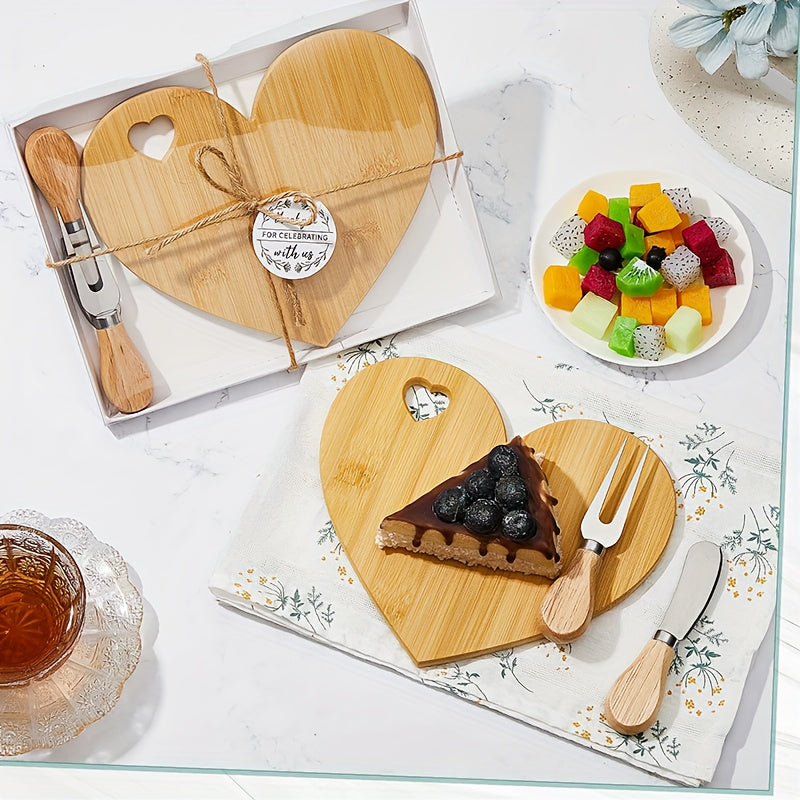 Heart-Shaped Mini Charcuterie Board & Cheese Knives Gift Set – Wood Bridal Shower Favor, Wedding Gift & Party Thank-You Box | Acacia & Bamboo | 6 or 12 Sets