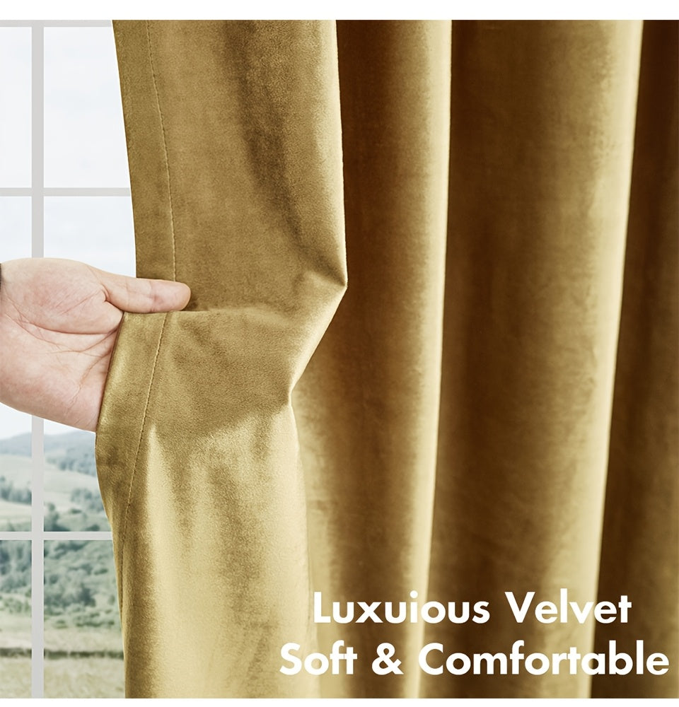Velvet Grommet Curtains 4 Panels – Room Darkening Thermal Flannel Drapes for Living Room & Bedroom, Luxury Soft Window Panels, 52"W Multiple Lengths, Golden Hot Pink Champagne Taupe