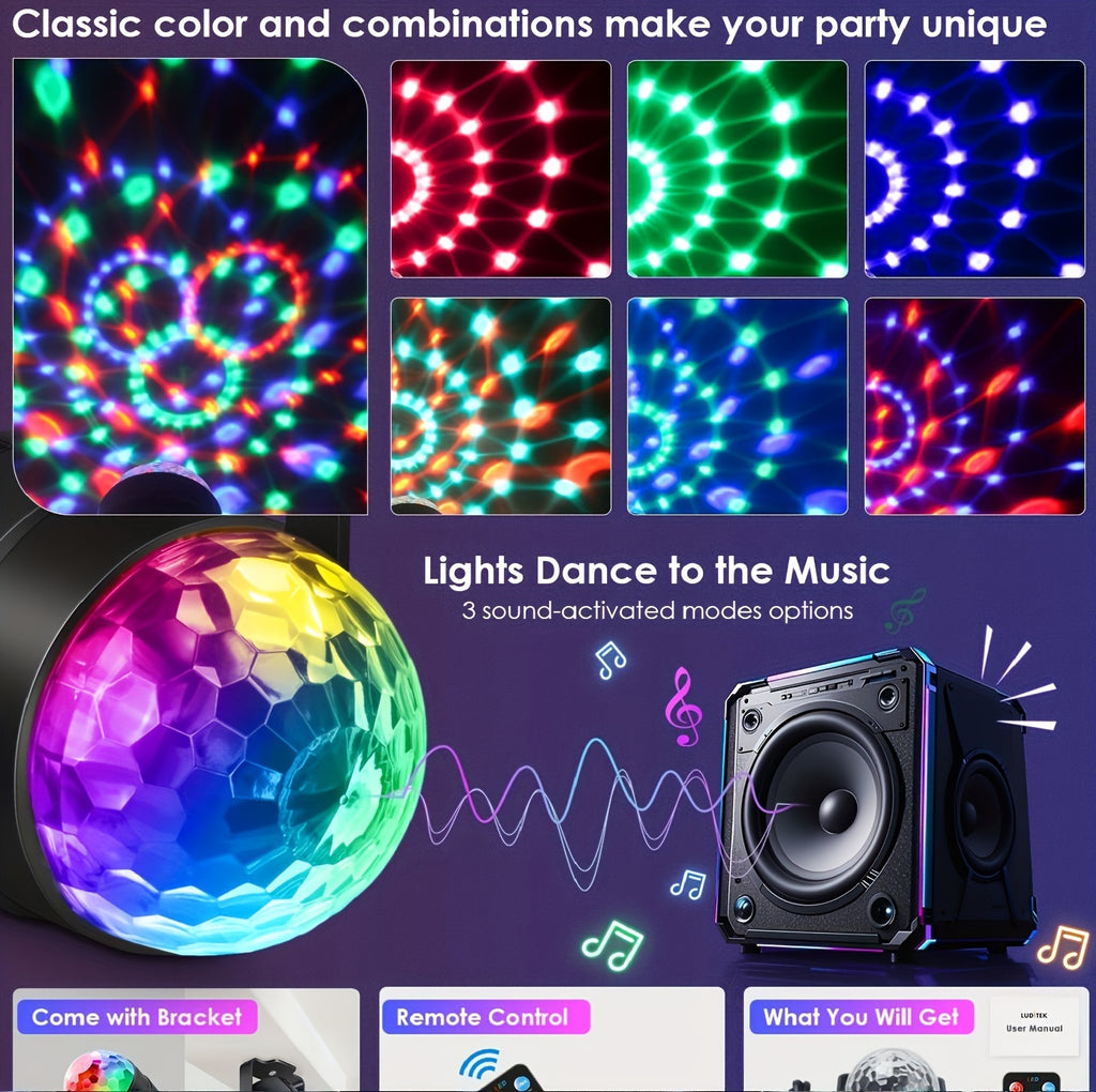 Party Lights with Remote Control, Disco Ball Strobe DJ Light for Dance Parties, Birthday Decorations & Home Room – Music Sync LED Effect – 2 or 4 Pack