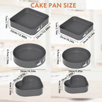 Springform Cake Pan Set 6pcs Nonstick Carbon Steel – Heart, Round & Square Cheesecake Pans 7–11 Inch with Removable Bottom for Mousse, Cheesecake & Layer Cakes