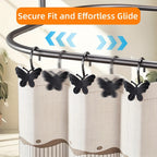 Butterfly Shower Curtain Hooks 12 Pack Decorative Metal Rings – Smooth Glide, Elegant Animal Design, Silvery, Golden & Black – Spring Bathroom Decor Curtain Rings