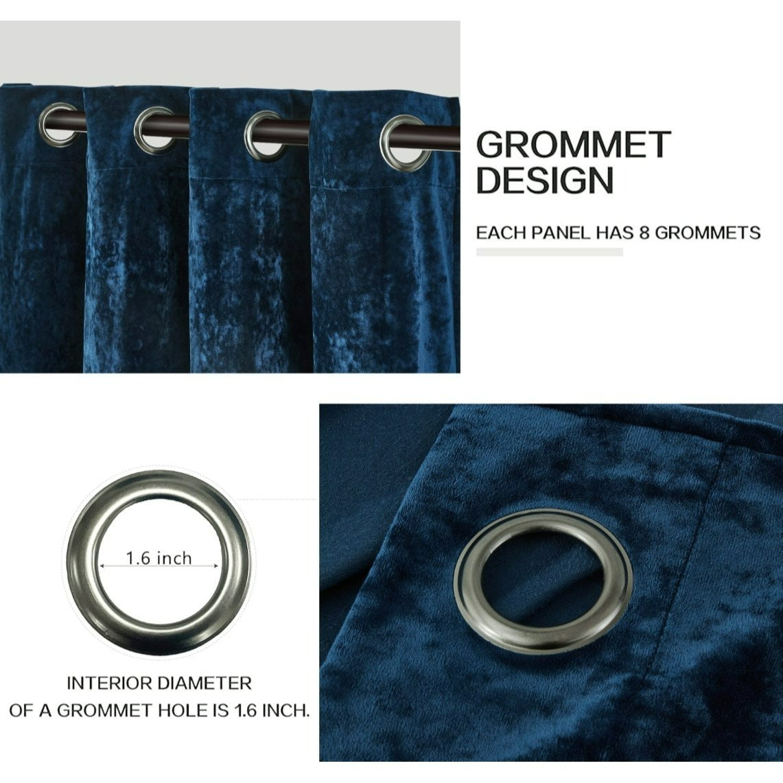 Luxury Distressed Crushed Velvet Curtains - 4-Piece Set (2 Panels + 2 Tiebacks), Grommet Top, Room Darkening | 10 Colors, 3 Sizes