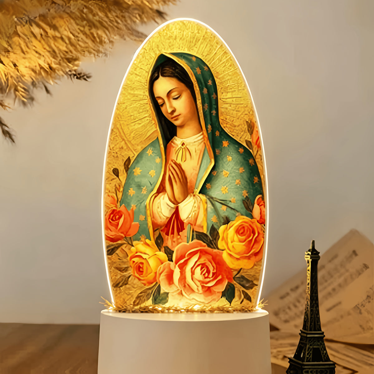 Guadalupe Prayer Night Light with Warm White Glow & Switch Control – Christian Home Decor for Prayer Room, Baptism Gift, Worship Altar & Spiritual Atmosphere