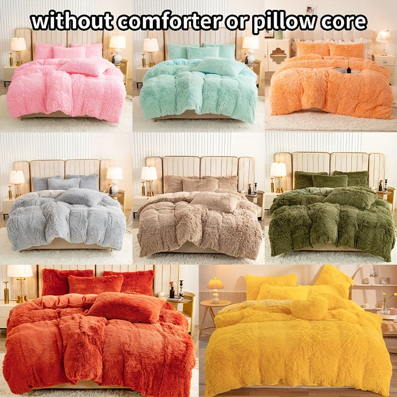 Plush Duvet Cover Set 3 Piece Ultra-Soft Warm Comforter Cover Twin Full Queen King 8 Colors for Bedroom Guest Room Dorm