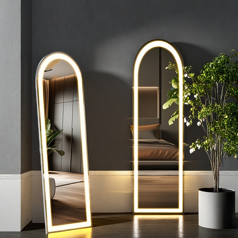 Smart LED Touch Sensor Full-Length Mirror with Adjustable Brightness – Wall-Mount & Freestanding Slim Modern Frame for Vanity, Bedroom & Dressing Room Lighting
