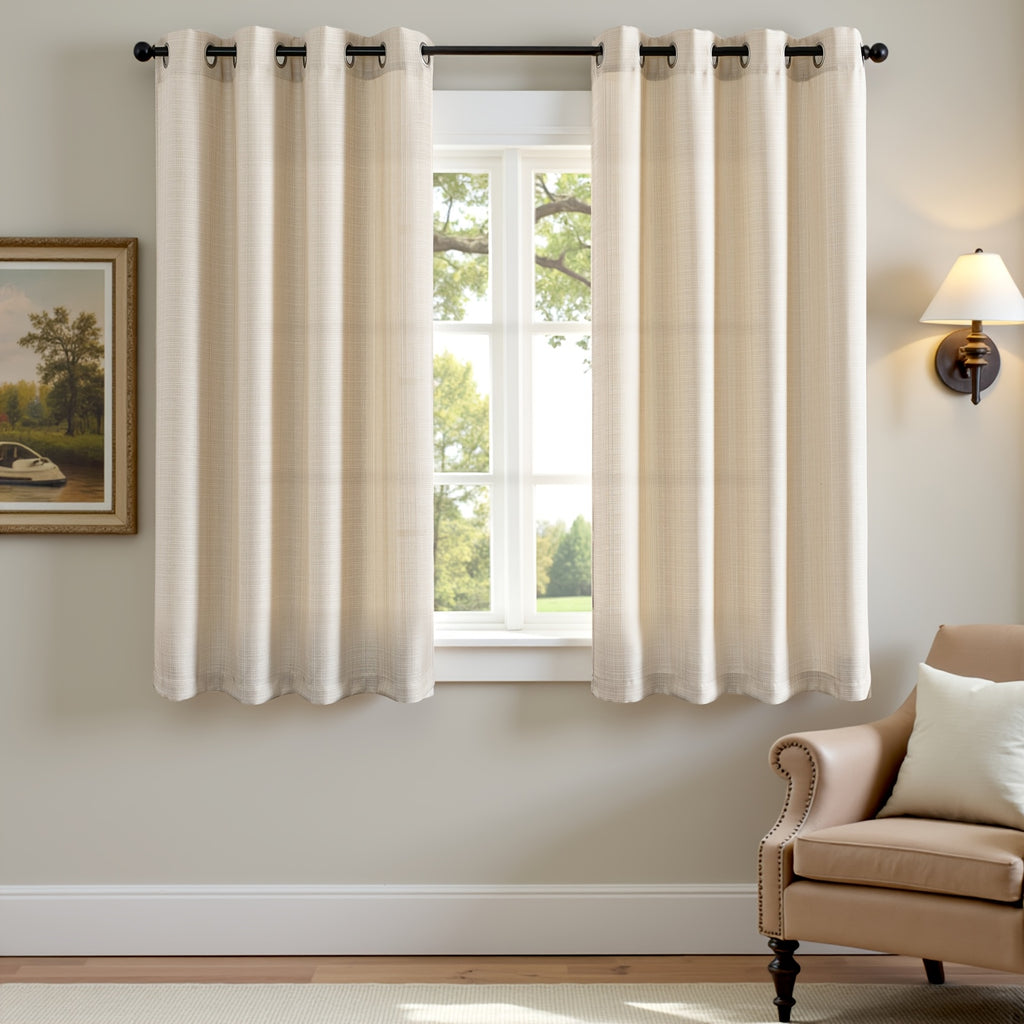 100% Blackout Curtains - 4 Panel Set, Boho Rustic Textured Grommet Drapes for Living Room & Bedroom, Privacy & Room Darkening, 4 Colors