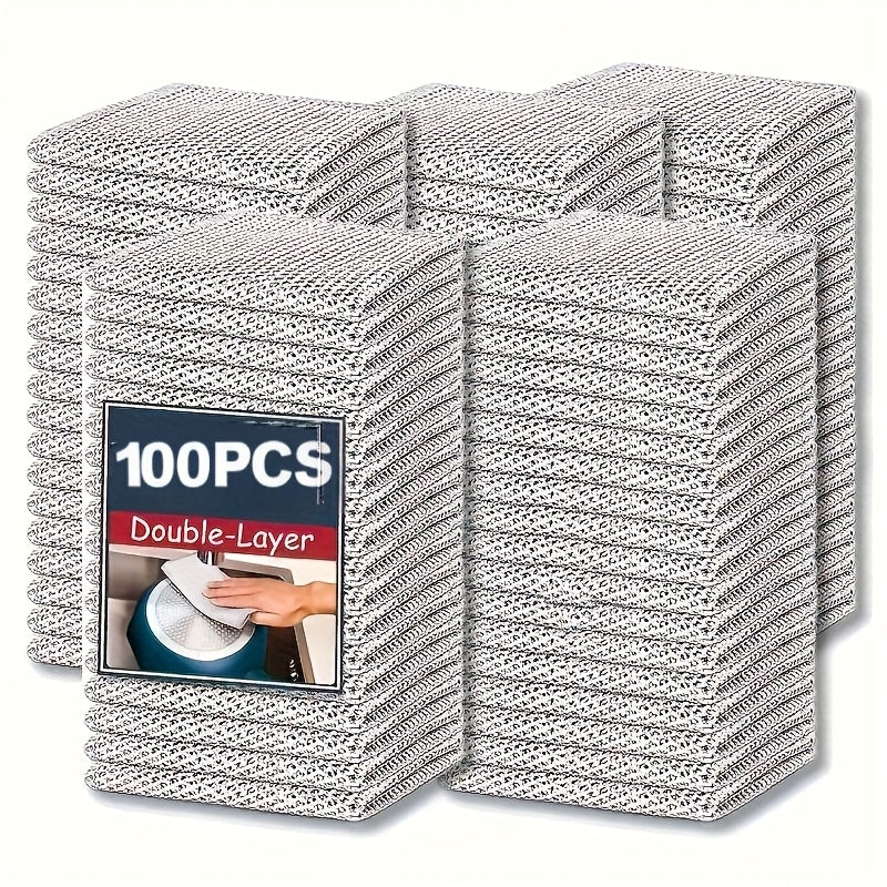 Scrub Cleaning Pads 100pcs Reusable – Square Mesh Scouring Pads for Kitchen, Bathroom & Grease Removal | Textured Multi-Purpose Scrubber