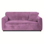 Velvet Stretch Sofa Cover Slipcover – Thick High-Elasticity Plush Couch Cover for L-Shape 1 2 3 4 Seater, Polyester Spandex Furniture Protector with Pillowcase for Living Room