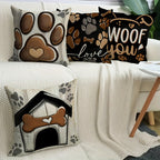 Dog Paw Print Pillow Covers Set of 4, 18x18 Inch Black Double-Sided Rustic Cottage Cushion Covers with Zipper, Outdoor Porch Home Decor Gift for Dog Lovers & Pet Owners