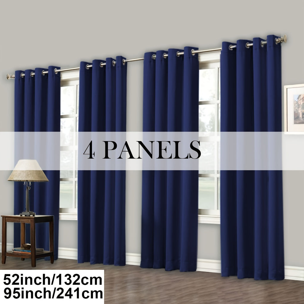 Room Darkening Blackout Curtains 4-Pack – Grommet Top Plain Weave Sun Blocking Drapes for Living Room & Bedroom, 9 Colors, 7 Size Options, Woven Polyester