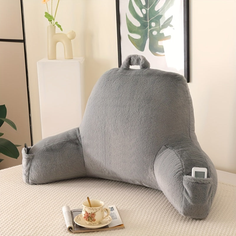 Shredded Memory Foam Reading Pillow with Arms & Pockets – Backrest Pillow for Bed & Couch Sitting Up, Removable Washable Cover, Multiple Colors & Sizes