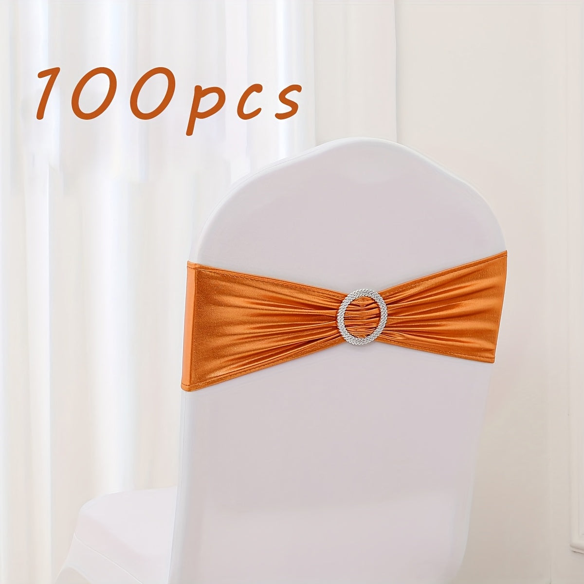100pcs Metal Spandex Chair Bow Buckle Sliders – Stretchable Elastic Seat Strap Fasteners for Wedding, Party & Banquet Chair Decorations | Gold, Silver, Rose Gold & More